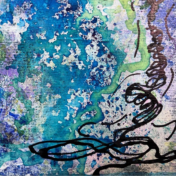 Original Abstract Framed Acrylic Ornate Line Art Painting, 5x7 - Picture 8 of 12